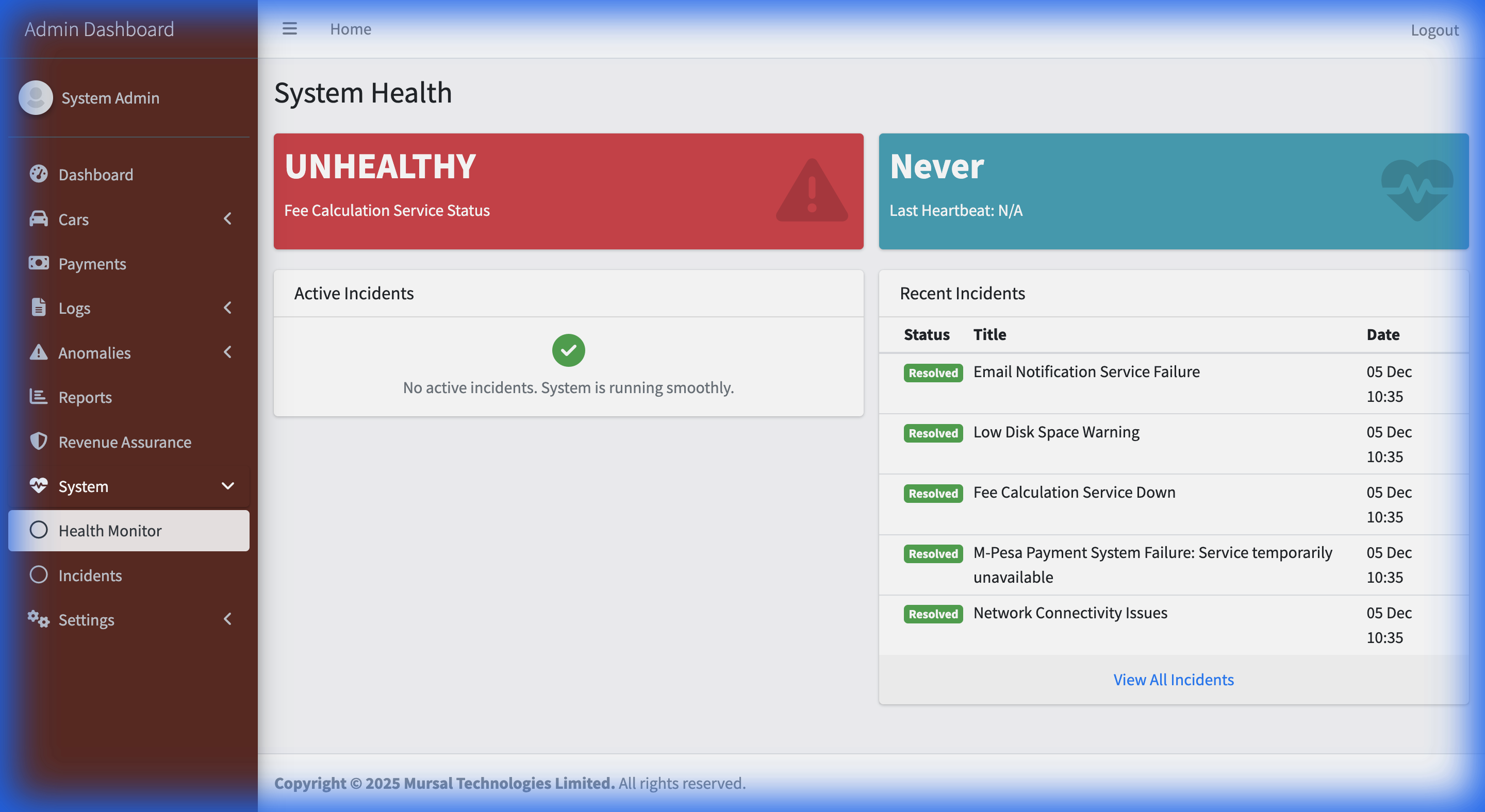 System Health Dashboard